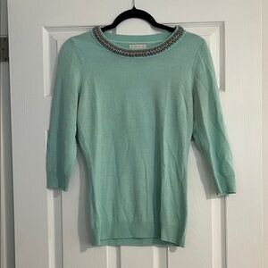 New York & Company Light Blue Sweater with Beaded Collar